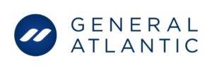 circle with two diagonal slashes in the middle in white with the circle blue and the words general atlantic spelled out to the right of it