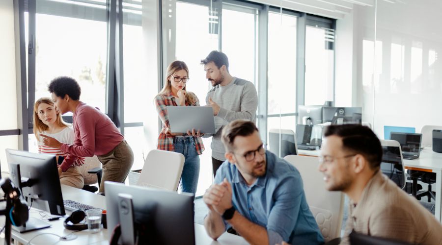 group of people working in an office