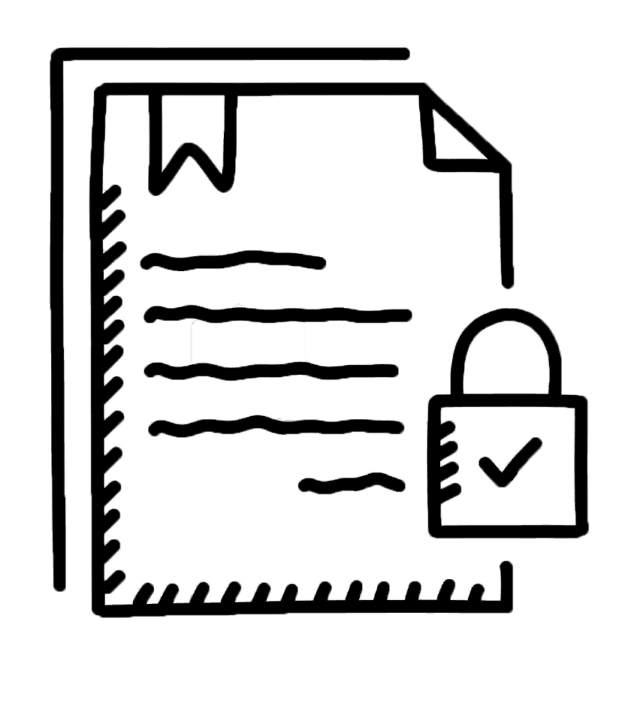 pencil sketch of a legal document and lock