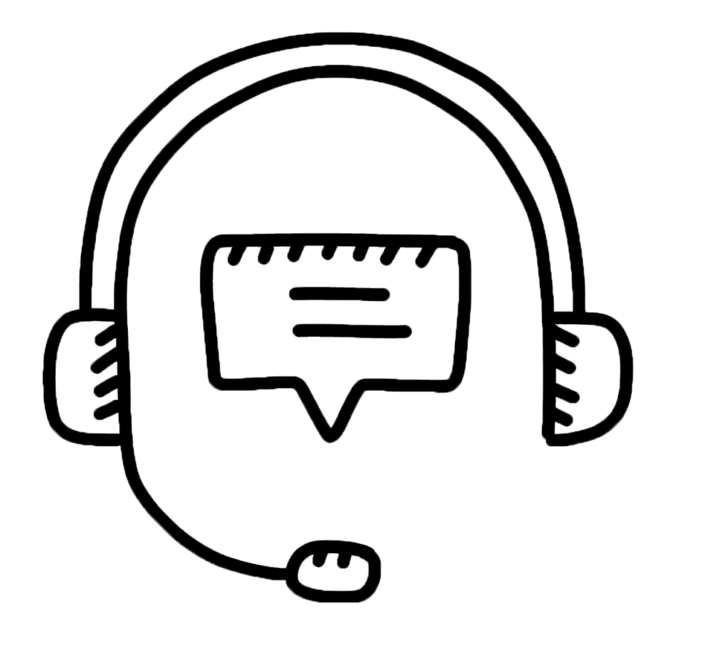 pencil sketch of a headset and chat bubble