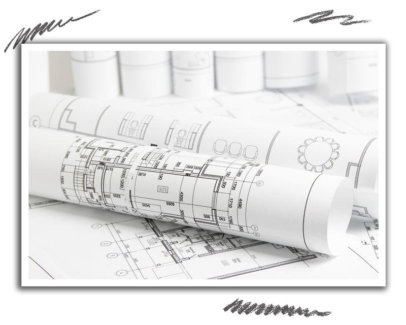 a collection of rolled up blueprints