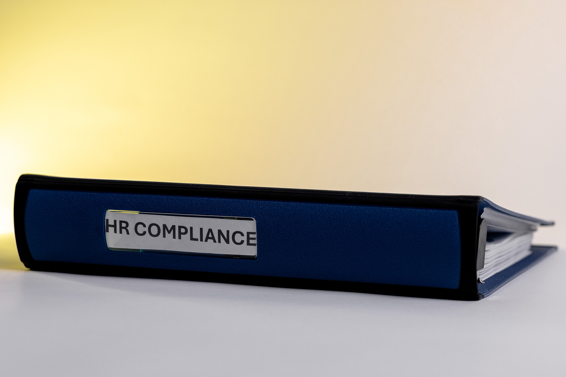 a binder labeled "hr compliance"