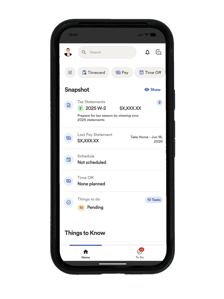 adp mobile employee user interface