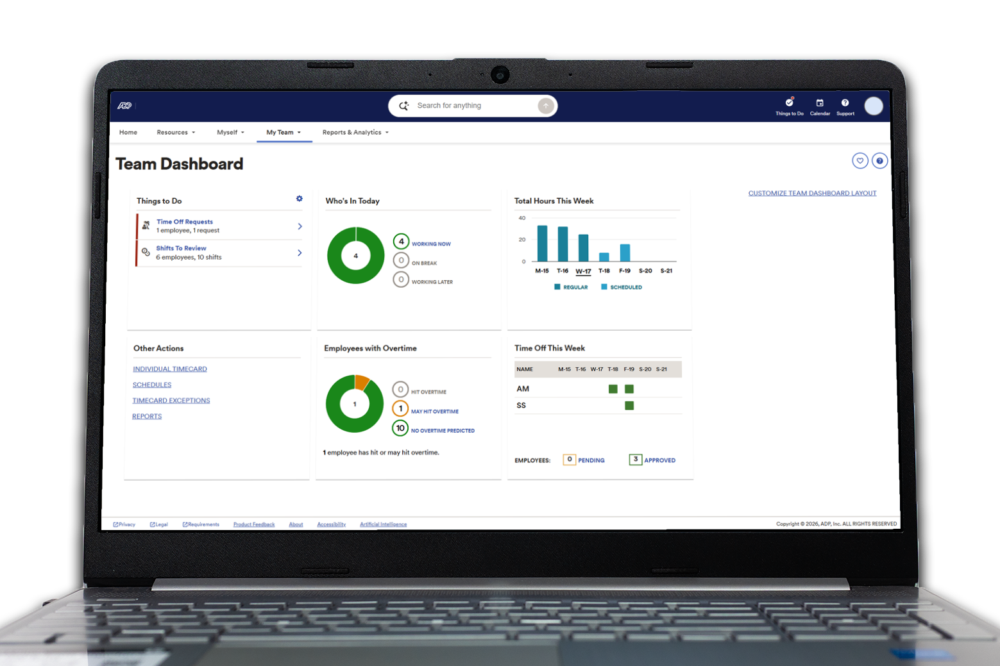 adp workforce now dashboard user interface