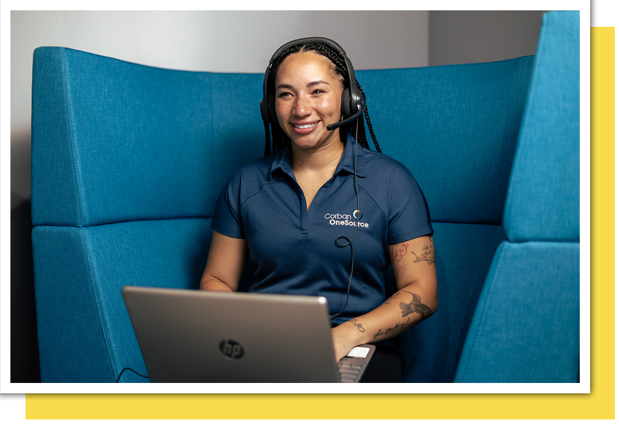 a call center employee engaging with a customer while communicating through a headset